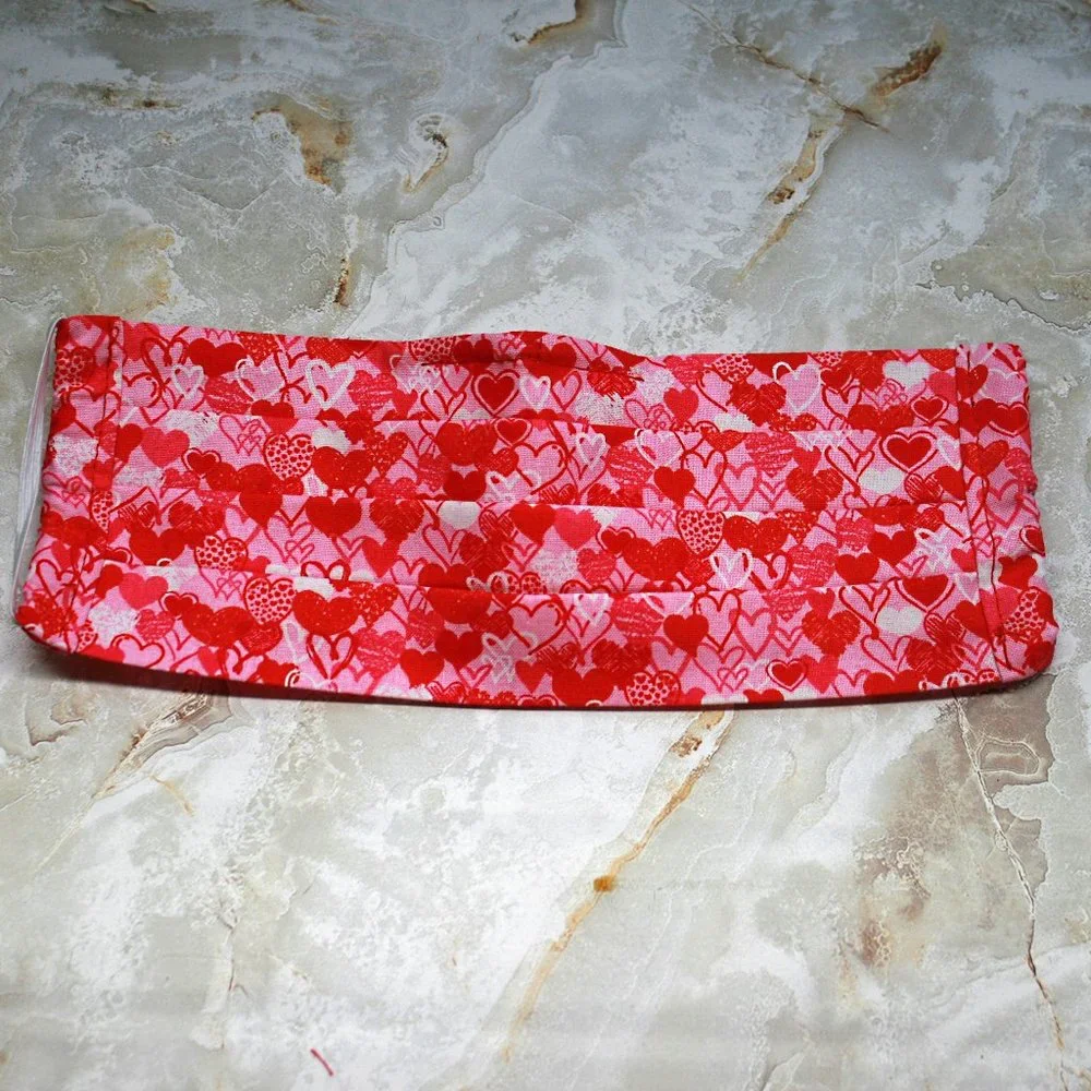 HAND CRAFTED Face Mask Hearts Pink Adult Cloth Fabric Print - Pocket Style